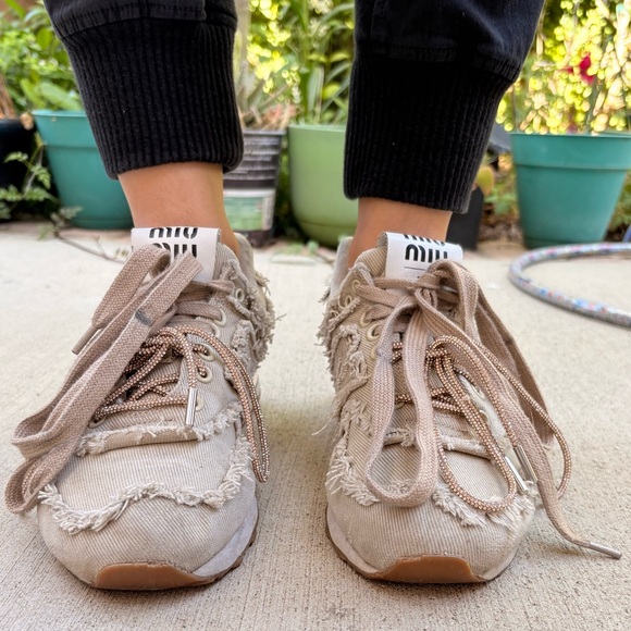 New Balance 574 x Miu Miu Denim Colonial Beige Sneakers Comfortable Chic US 7 - Picture 3 of 4